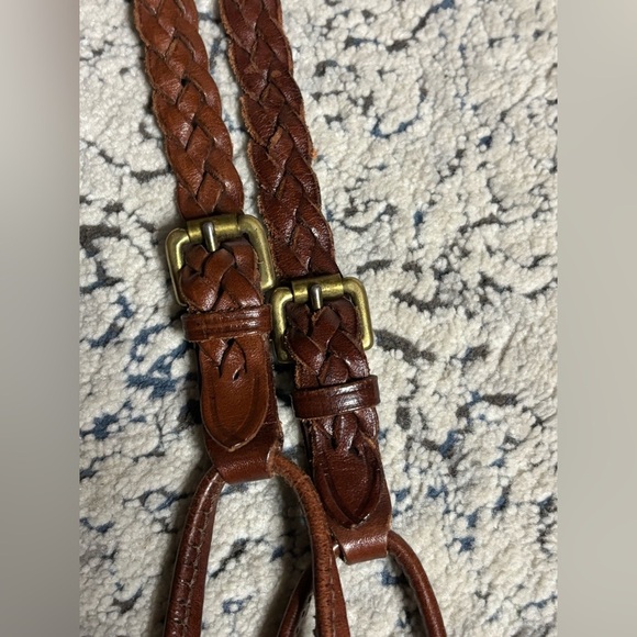 Vtg Polo Ralph Lauren Braided Leather Grain Adjustable Suspenders Brass Buckles​ - Picture 10 of 14